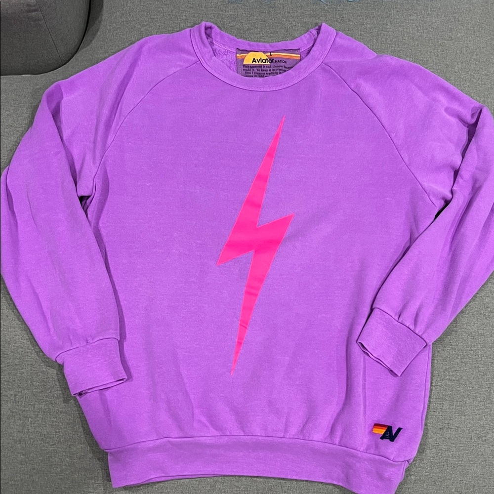 NWOT- Aviator Nation Neon Purple Sweatshirt with Pink Lightning Bolt